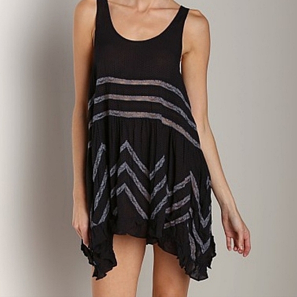 Free People Intimately Trapeze Black and Gray Lace Slip Dress, Large - Picture 4 of 5